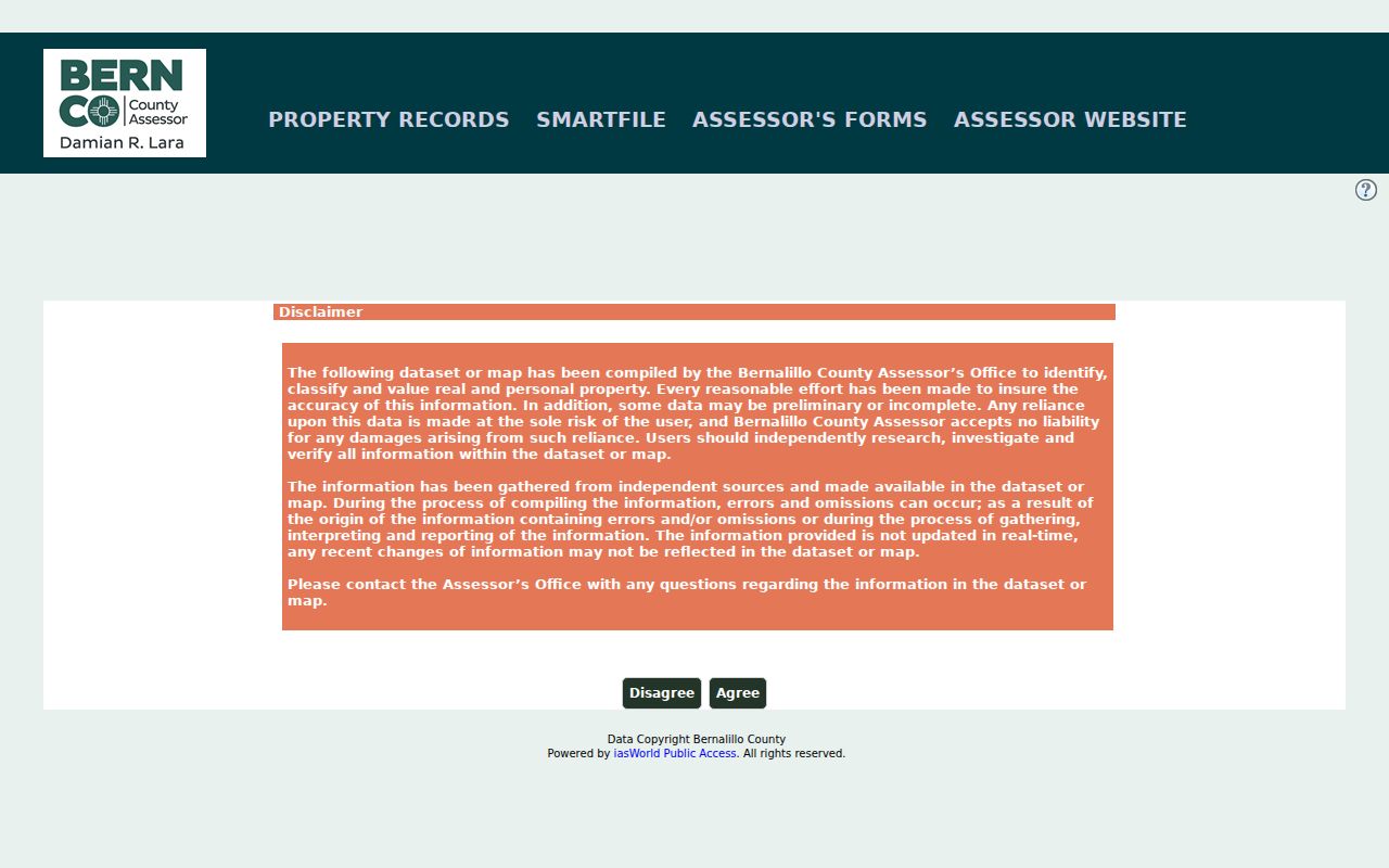 Albuquerque residents directory Bernalillo County Assessor Public Access screen