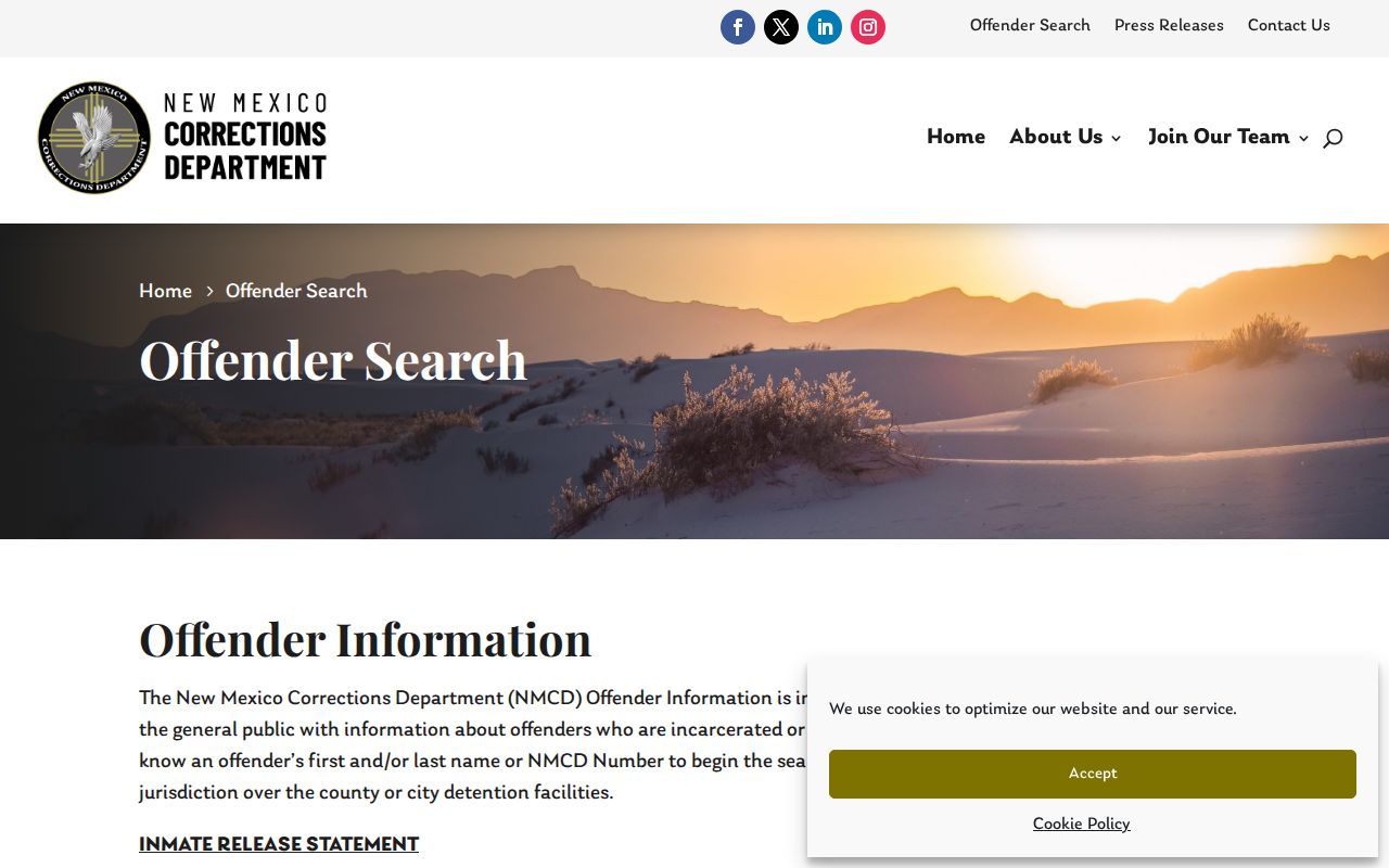 Albuquerque neighbors screenshot of the New Mexico Corrections offender search
