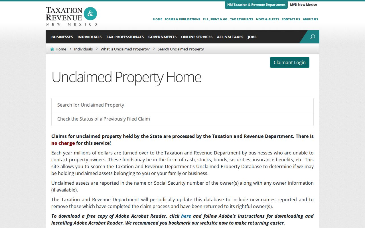 Albuquerque previous residents New Mexico unclaimed property search