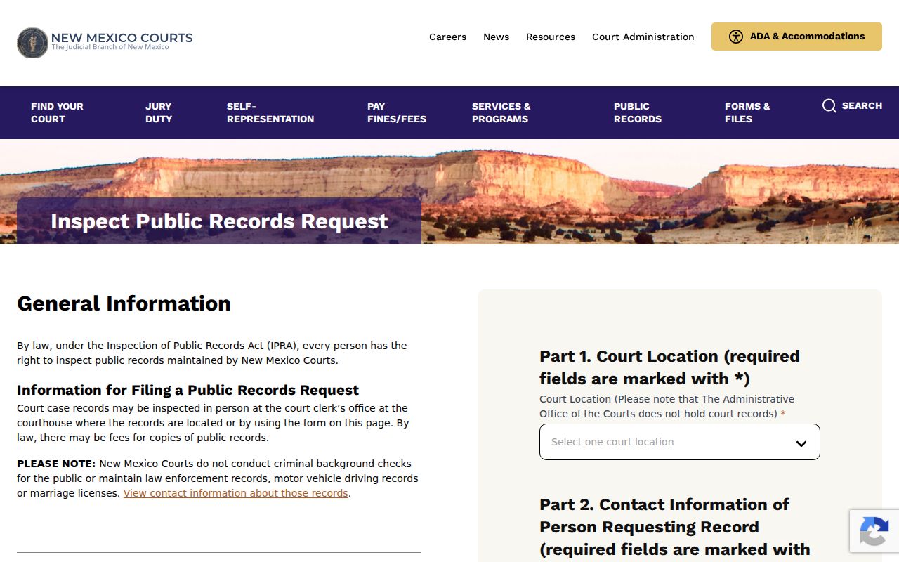 Albuquerque resident lookup screenshot of the New Mexico courts IPRA portal
