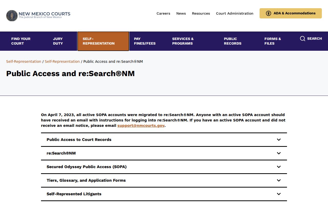 Albuquerque resident lookup screenshot of New Mexico public court access guidance