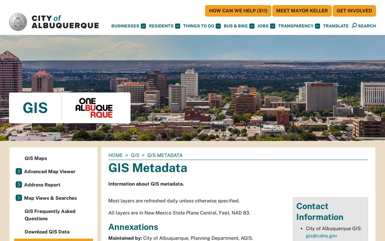 Albuquerque street directory GIS metadata resource