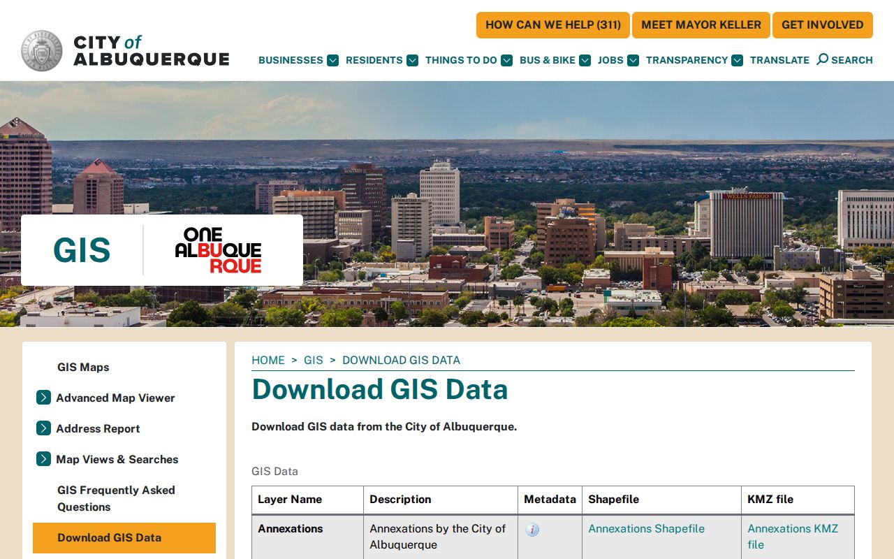 Albuquerque street directory GIS data resource