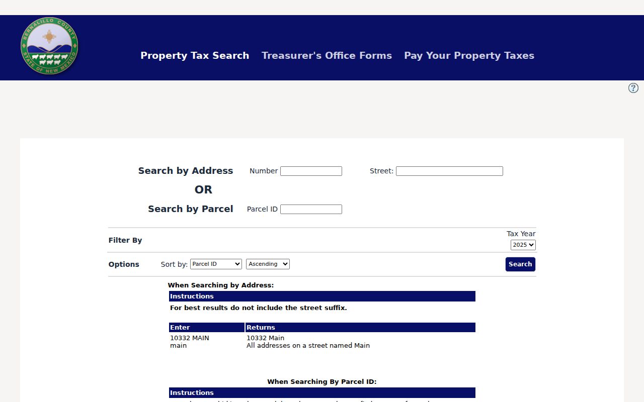 Albuquerque street directory Treasurer tax search