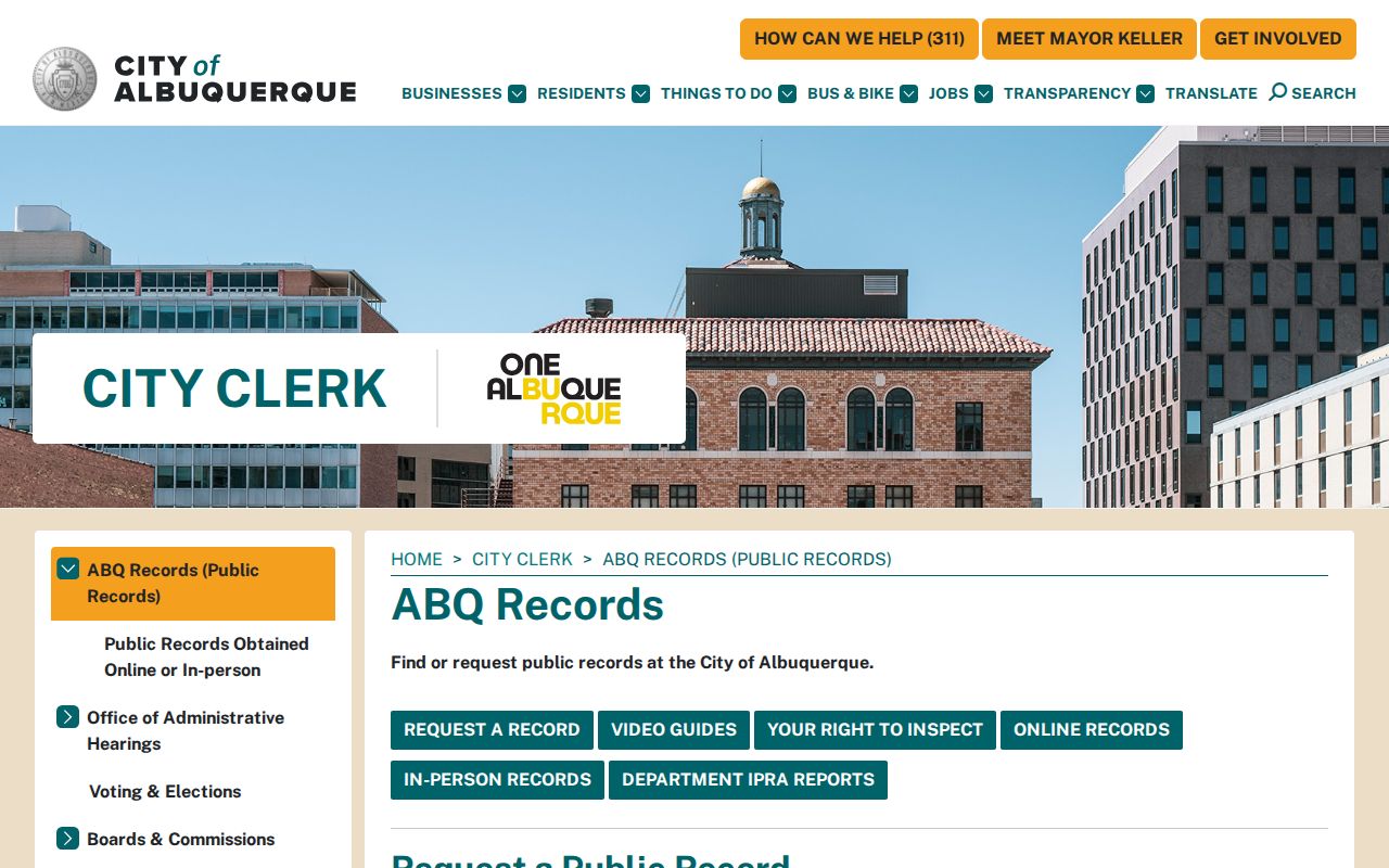 Albuquerque ZIP code directory City Clerk public records resource