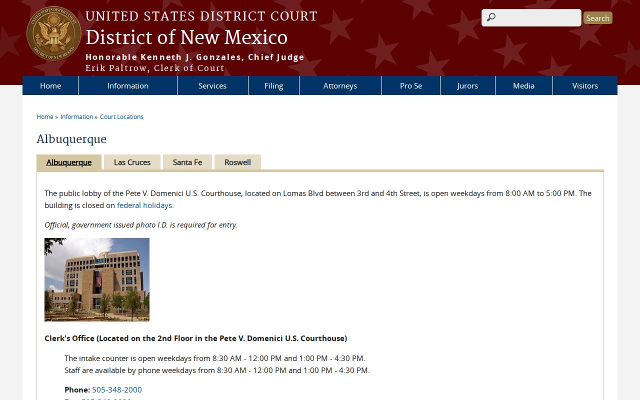Albuquerque ZIP code directory federal courthouse access resource